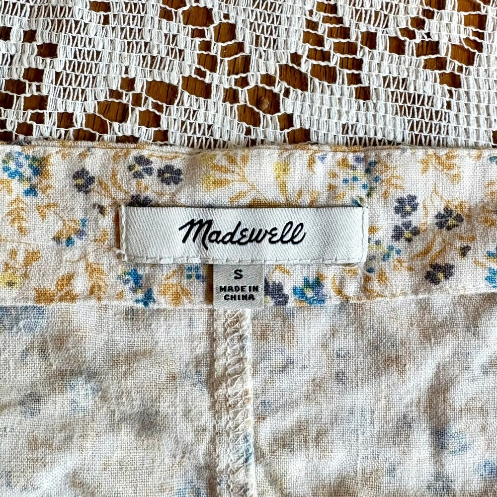 Madewell Linen-Blend Ruffle Strap Button Up Top S Folkmagic Floral Fairy Goblin - Picture 5 of 10
